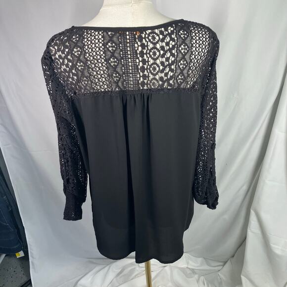 Skies Are Blue Black Blouse XLP Lace Crochet Sleeve Back Detail Classic Career‎ - Picture 6 of 14